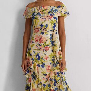 Lauren Ralph Lauren Ruffled Floral Off-The-Shoulder Gown